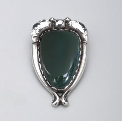 Georg Jensen Early Georg Jensen Brooch No 31 with Chrysoprase