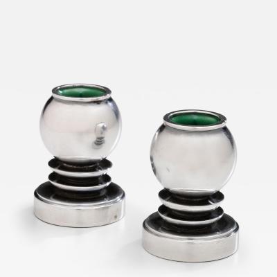 Georg Jensen Georg Jensen Candlesticks No 265 with Green Enamel