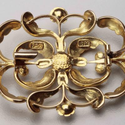 Georg Jensen Georg Jensen Gold Brooch with Pearls and Sapphire