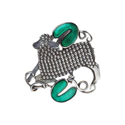 Georg Jensen Georg Jensen Sterling Enamel Lamb Brooch Denmark circa 1942