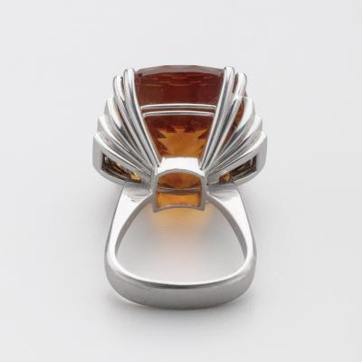 Georg Jensen Georg Jensen Wendel 1940s Art Deco Mandarin Citrine Diamonds18Kt Gold Ring