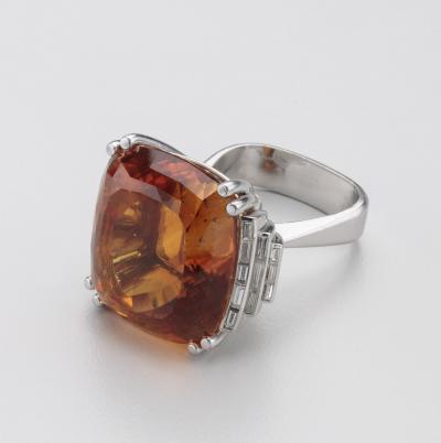 Georg Jensen Georg Jensen Wendel 1940s Art Deco Mandarin Citrine Diamonds18Kt Gold Ring