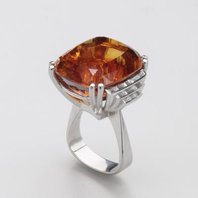 Georg Jensen Georg Jensen Wendel 1940s Art Deco Mandarin Citrine Diamonds18Kt Gold Ring