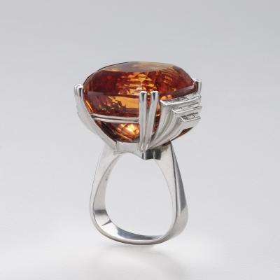 Georg Jensen Georg Jensen Wendel 1940s Art Deco Mandarin Citrine Diamonds18Kt Gold Ring