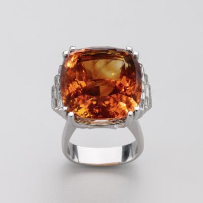 Georg Jensen Georg Jensen Wendel 1940s Art Deco Mandarin Citrine Diamonds18Kt Gold Ring