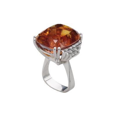 Georg Jensen Georg Jensen Wendel 1940s Art Deco Mandarin Citrine Diamonds18Kt Gold Ring