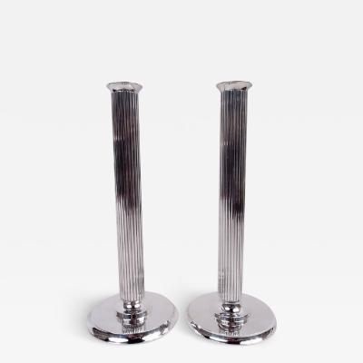 Georg Jensen Pair of Georg Jensen Bernadotte Modern Classical Column Candlesticks