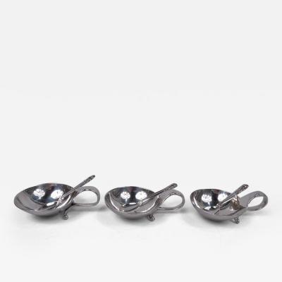 Georg Jensen Set of 3 Georg Jensen Modern Open Salts with Acorn Spoons