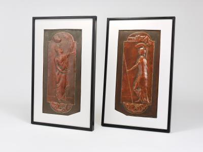 Georg Klimt Georg Klimt Vienna Secession Pair Art Nouveau Relief Panels Vienna 1900s