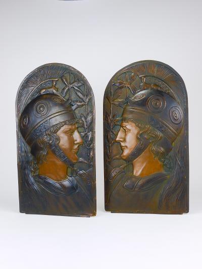 Georg Klimt Vienna Secession Pair Spartans Georg Klimt attr Art Nouveau Relief Panels
