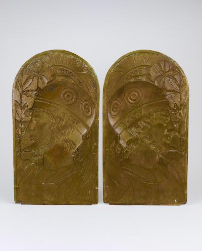 Georg Klimt Vienna Secession Pair Spartans Georg Klimt attr Art Nouveau Relief Panels