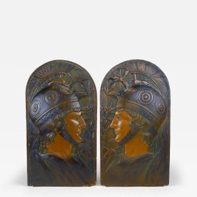 Georg Klimt Vienna Secession Pair Spartans Georg Klimt attr Art Nouveau Relief Panels