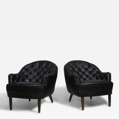 Georg Kofoed Pair of Georg Kofoed Sculptural Danish Club Chairs in Black Leather