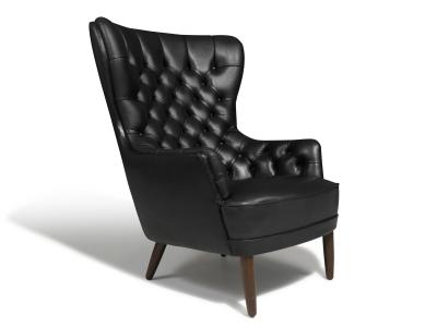 Georg Kofoed Pair of Georg Kofoed Sculptural Danish Wingback Chairs in Black Leather