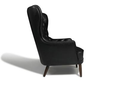 Georg Kofoed Pair of Georg Kofoed Sculptural Danish Wingback Chairs in Black Leather