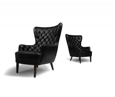 Georg Kofoed Pair of Georg Kofoed Sculptural Danish Wingback Chairs in Black Leather