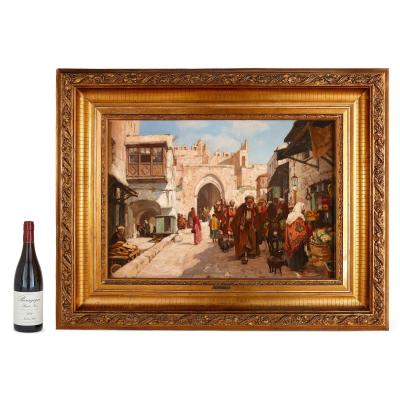 Georg Macco Orientalist oil painting of Damascus Gate in Jerusalem by Macco