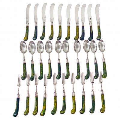 George Adams English Antique Silver dessert lunch fruit set London 1878 Geo Adams