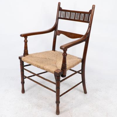 George Bell George Freeth Roper Aesthetic Movement Walnut rush seat armchair 