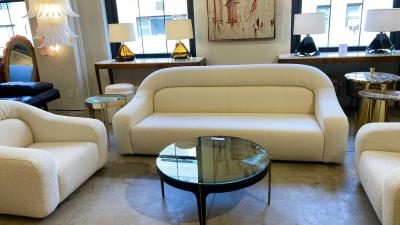 George Bighinello for Eurosalotto Attributed Sofa in Ivory Boucle Italy