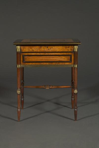 George Bullock A Regency gilt brass mounted burr oak ebony and brass marquetry center table