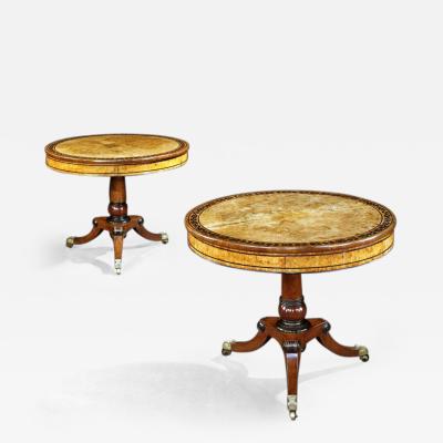 George Bullock Rare Pair of English Regency Pollard Oak Bullock Circular Drum Library Tables