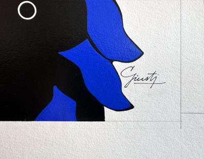 George Giusti Lion in Bowler Hat Graphic in Yellow Red Blue Holiday Magazine Mid Centur