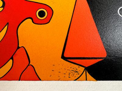 George Giusti Lion in Bowler Hat Graphic in Yellow Red Blue Holiday Magazine Mid Centur