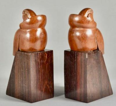 George H Laurent Art Deco Bookends of Parrots in Wood by George Laurent