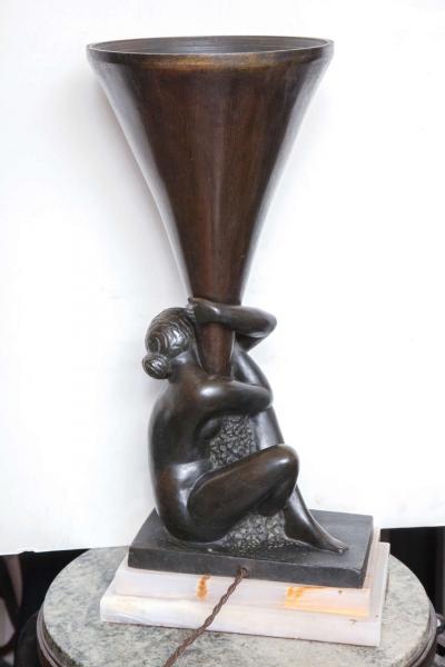 George Henri Tribout Georges Tribout Bronze Figural Table Lamp
