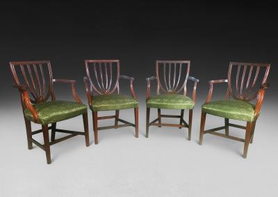 George Hepplewhite Set of four Hepplewhite Period Mahogany Salon Armchairs