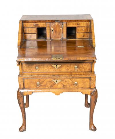 George I Brass Mounted Burr Walnut Small Bureau On Stand