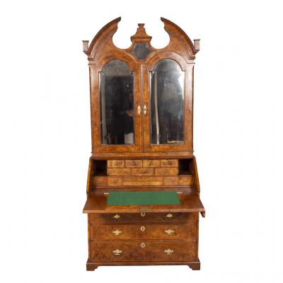 George I Burl Walnut Bureau Bookcase