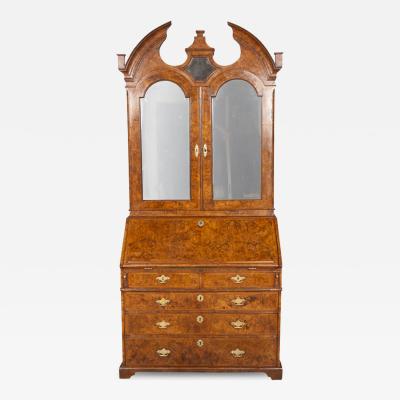 George I Burl Walnut Bureau Bookcase