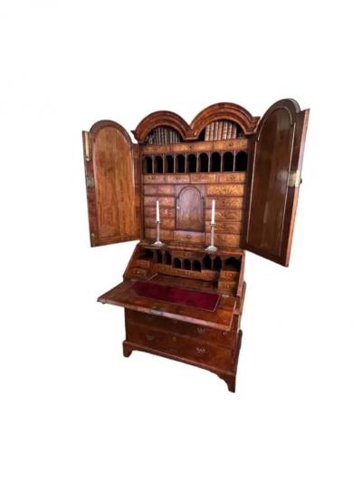 George I Inlaid Burl Walnut Double Done Bureau Bookcase circa 1720