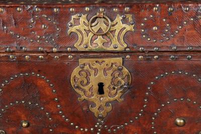 George I Studded Leather Trunk on Stand