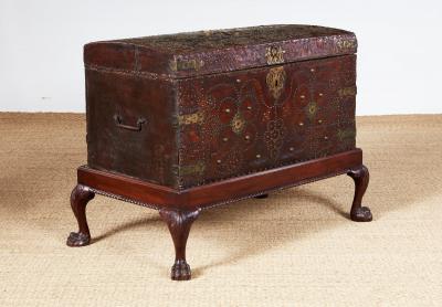 George I Studded Leather Trunk on Stand