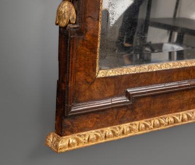 George II Burr Walnut and Parcel Gilt Mirror in the Kentian Style