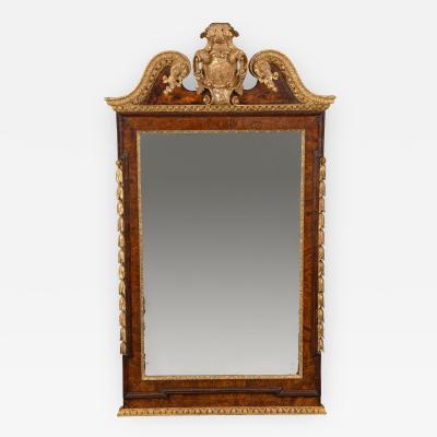 George II Burr Walnut and Parcel Gilt Mirror in the Kentian Style