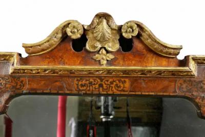 George II Giltwood Burl Elm and Marquetry Mirror