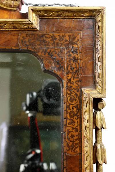 George II Giltwood Burl Elm and Marquetry Mirror