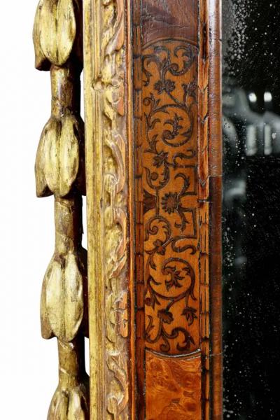 George II Giltwood Burl Elm and Marquetry Mirror