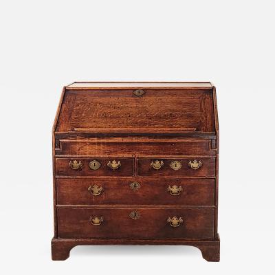 George II Oak English Slant Front Desk with Bible Drawer circa 1730