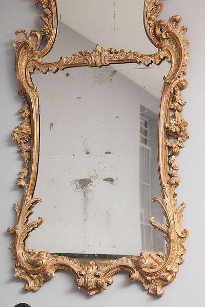 George II Rococo Giltwood Two Plate Mirror