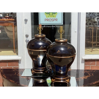 George II Style Burton Ching Black Chinoiserie Table Lamp