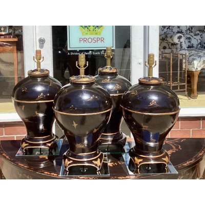 George II Style Burton Ching Black Chinoiserie Table Lamp