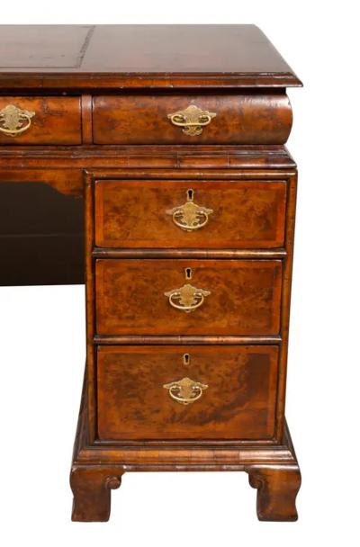 George II Style Walnut Pedestal Desk