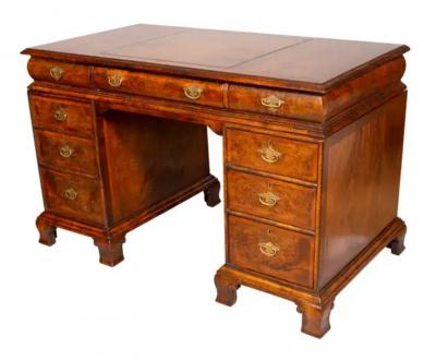 George II Style Walnut Pedestal Desk