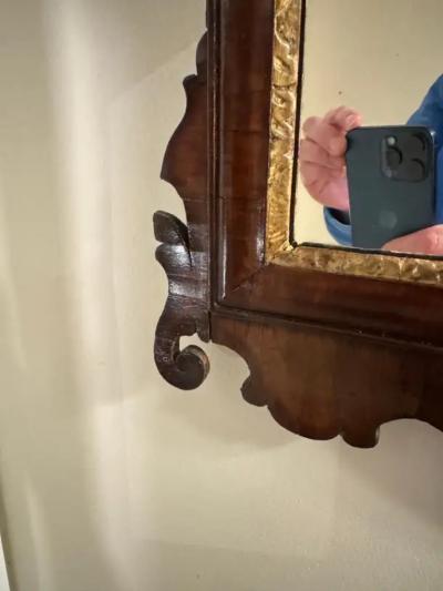 George II Walnut Parcel Gilt Wall Mirror