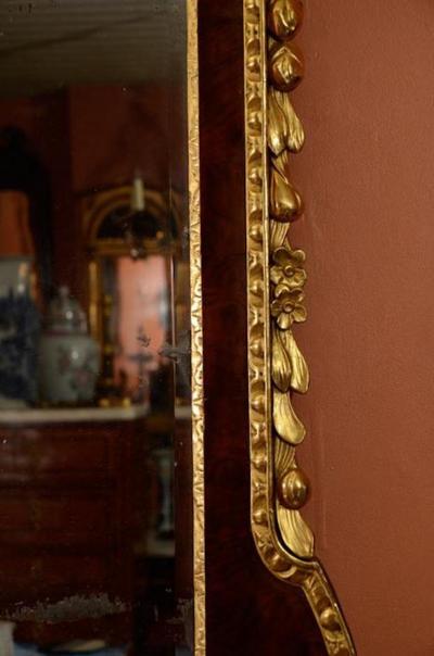 George II Walnut and Gilt Scroll Top Mirror